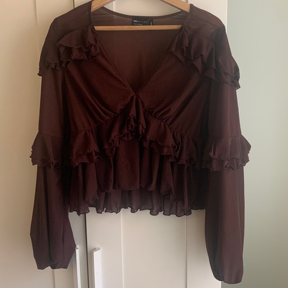 ASOS Brown Ruffle Blouse - Picture 1 of 3